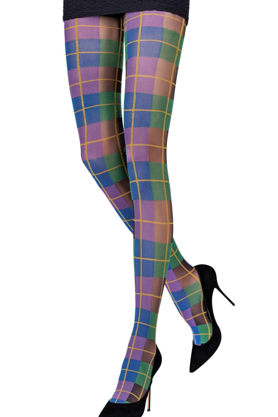 Donna Emilio Cavallini | Collant Tartan Classico Viola/Blu